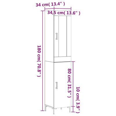 vidaXL Highboard Braun Eichen-Optik 34,5x34x180 cm Holzwerkstoff