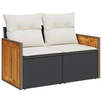 vidaXL Gartensofa mit Kissen 2-Sitzer Schwarz Poly Rattan