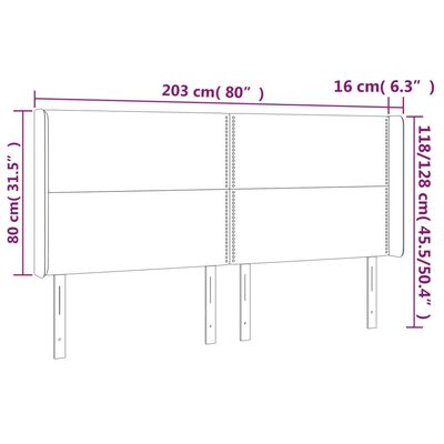 vidaXL LED Kopfteil Hellgrau 203x16x118/128 cm Samt