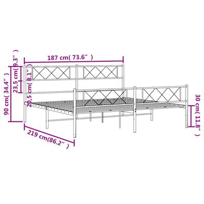 vidaXL Bettgestell mit Kopf- und Fußteil Metall Weiß 183x213 cm