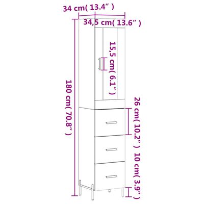 vidaXL Highboard Weiß 34,5x34x180 cm Holzwerkstoff