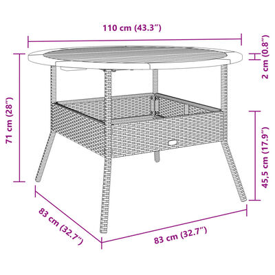 vidaXL Gartentisch mit Holzplatte Beige Ø110x71 cm Poly Rattan