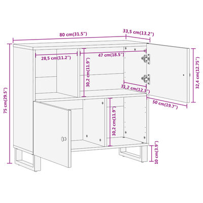 vidaXL Beistellschrank Braun und Schwarz 80x33,5x75 Massivholz Mango