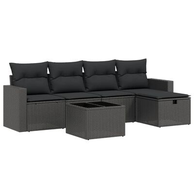 vidaXL 6-tlg. Garten-Sofagarnitur mit Kissen Schwarz Poly Rattan