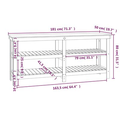 vidaXL Werkbank Honigbraun 181x50x80 cm Massivholz Kiefer