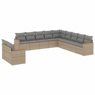 vidaXL 11-tlg. Garten-Sofagarnitur mit Kissen Beige Poly Rattan