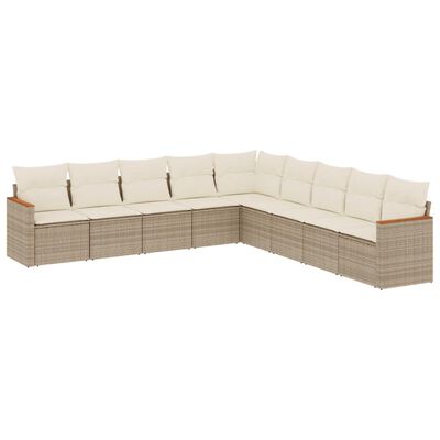 vidaXL 9-tlg. Garten-Sofagarnitur mit Kissen Beige Poly Rattan