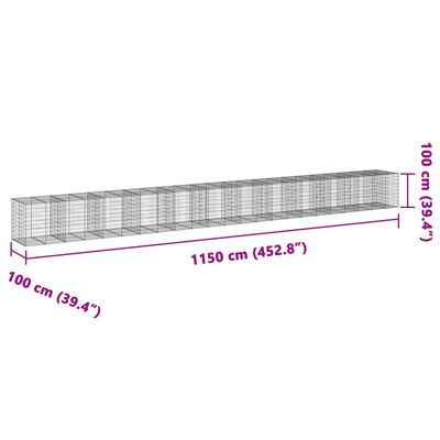 vidaXL Gabione mit Deckel 1150x100x100 cm Verzinktes Eisen