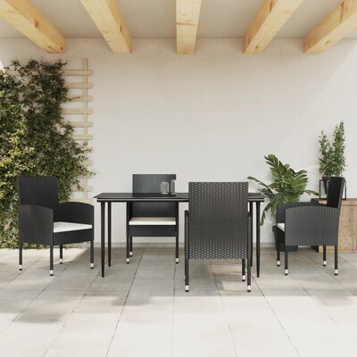 vidaXL 5-tlg. Garten-Essgruppe Schwarz Poly Rattan und Stahl