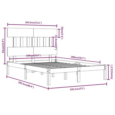 vidaXL Massivholzbett Schwarz 180x200 cm