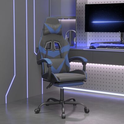 vidaXL Gaming-Stuhl mit Fußstütze Drehbar Schwarz & Blau Kunstleder