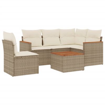 vidaXL 6-tlg. Garten-Sofagarnitur mit Kissen Beige Poly Rattan