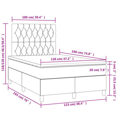 vidaXL Boxspringbett mit Matratze & LED Creme 120x190 cm Stoff