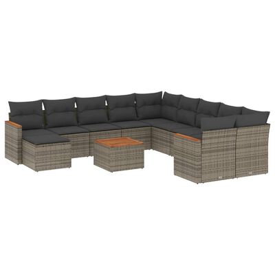 vidaXL 12-tlg. Garten-Sofagarnitur mit Kissen Grau Poly Rattan