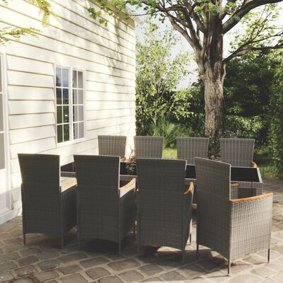 vidaXL 9-tlg. Garten-Essgruppe mit Kissen Poly Rattan Grau