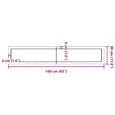 vidaXL Waschtischplatte 160x30x(2-6) cm Massivholz Unbehandelt