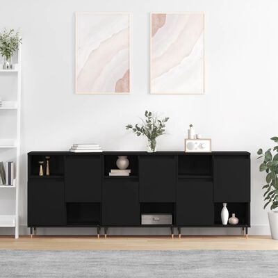 vidaXL Sideboards 3 Stk. Schwarz Holzwerkstoff