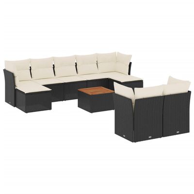 vidaXL 10-tlg. Garten-Sofagarnitur mit Kissen Schwarz Poly Rattan