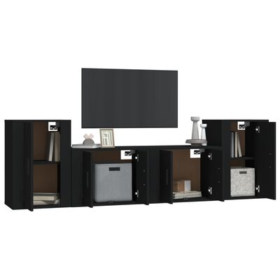 vidaXL 4-tlg. TV-Schrank-Set Schwarz Holzwerkstoff