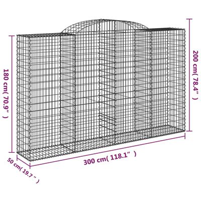 vidaXL Gabionen mit Hochbogen 12 Stk 300x50x180/200cm Verzinktes Eisen