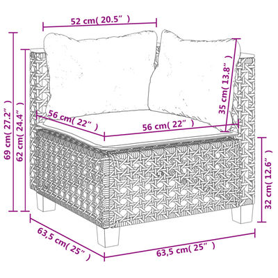 vidaXL 11-tlg. Garten-Sofagarnitur mit Kissen Schwarz Poly Rattan