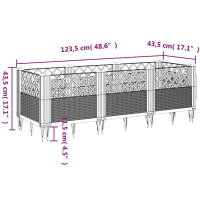 vidaXL Pflanzkasten mit Erdspießen Hellgrau 123,5x43,5x43,5 cm PP