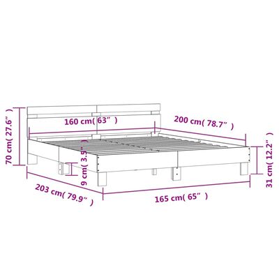 vidaXL Bettgestell mit Kopfteil Betongrau 160x200 cm Holzwerkstoff