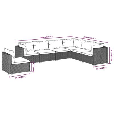 vidaXL 7-tlg. Garten-Lounge-Set mit Kissen Poly Rattan Braun