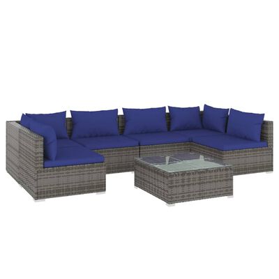 vidaXL 7-tlg. Garten-Lounge-Set mit Kissen Poly Rattan Grau