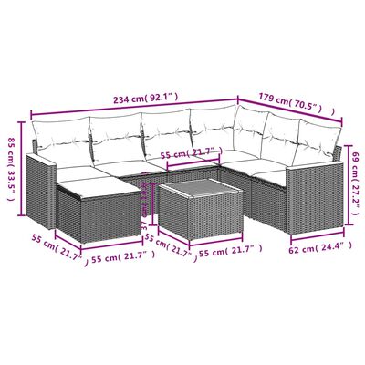 vidaXL 8-tlg. Garten-Sofagarnitur mit Kissen Grau Poly Rattan