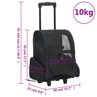 vidaXL Trolley für Haustiere 3-in-1 Faltbar Schwarz