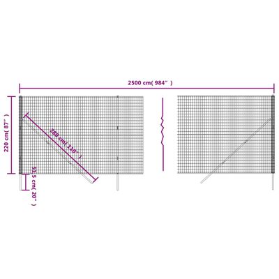 vidaXL Maschendrahtzaun Anthrazit 2,2x25 m Verzinkter Stahl