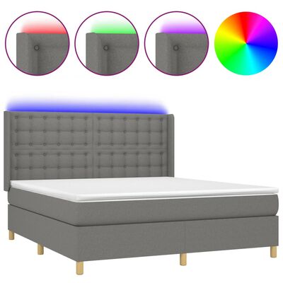 vidaXL Boxspringbett mit Matratze & LED Dunkelgrau 180x200 cm Stoff