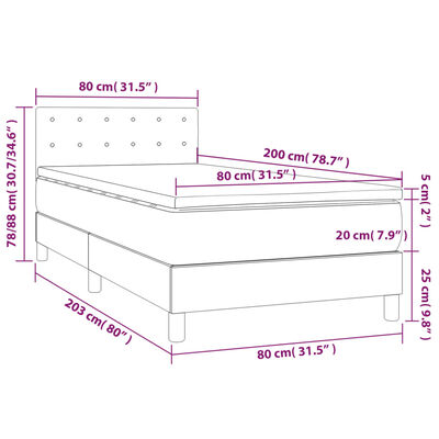 vidaXL Boxspringbett mit Matratze & LED Dunkelgrau 80x200 cm Samt