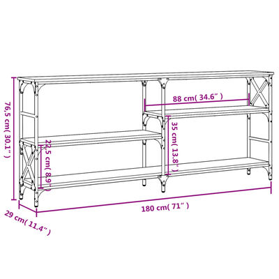 vidaXL Konsolentisch Sonoma-Eiche 180x29x76,5 cm Holzwerkstoff