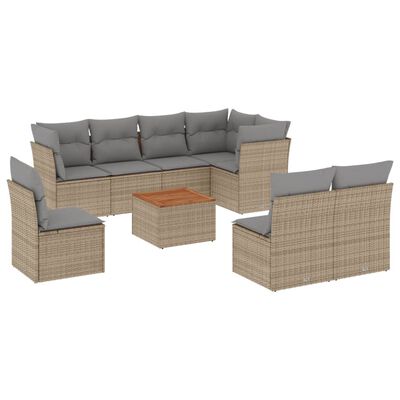 vidaXL 9-tlg. Garten-Sofagarnitur mit Kissen Beige Poly Rattan