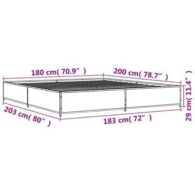 vidaXL Bettgestell Räuchereiche 180x200 cm Holzwerkstoff und Metall