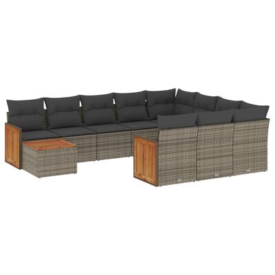 vidaXL 11-tlg. Garten-Sofagarnitur mit Kissen Grau Poly Rattan