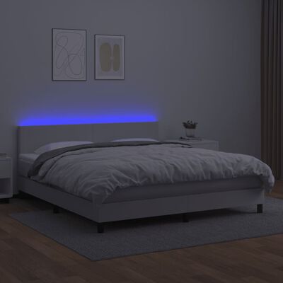 vidaXL Boxspringbett mit Matratze & LED Weiß 180x200 cm Kunstleder