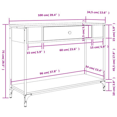 vidaXL Konsolentisch Grau Sonoma 100x34,5x75 cm Holzwerkstoff