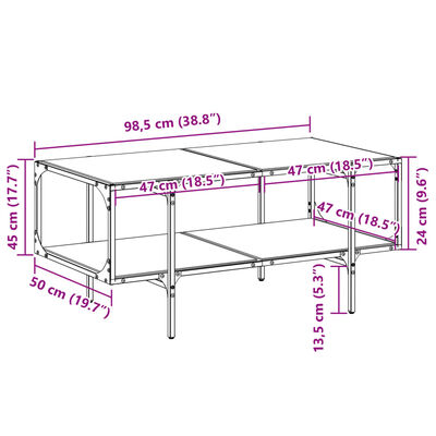 vidaXL Couchtisch mit Glasplatte Transparent 98,5x50x45 cm Stahl