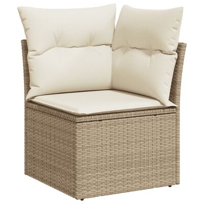 vidaXL 9-tlg. Garten-Sofagarnitur mit Kissen Beige Poly Rattan