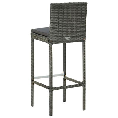 vidaXL Garten-Barhocker mit Kissen 2 Stk. Grau Poly Rattan