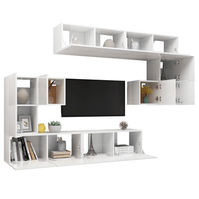 vidaXL 8-tlg. TV-Schrank-Set Hochglanz-Weiß Holzwerkstoff