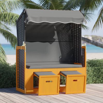 vidaXL Strandkorb mit Dach Poly Rattan & Massivholz Schwarz Anthrazit