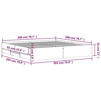 vidaXL Bettgestell mit Schubladen Grau Sonoma 200x200cm Holzwerkstoff