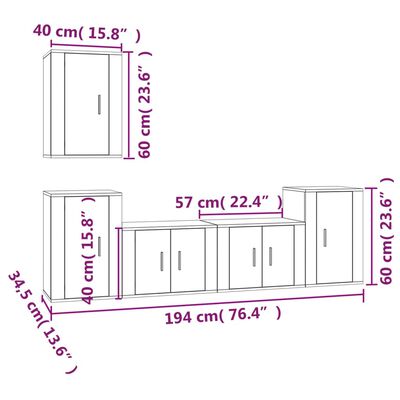 vidaXL 5-tlg. TV-Schrank-Set Weiß Holzwerkstoff