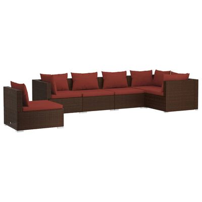 vidaXL 6-tlg. Garten-Lounge-Set mit Auflagen Poly Rattan Braun