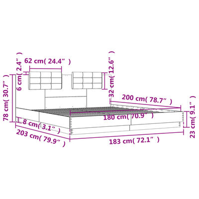 vidaXL Bettgestell mit Kopfteil & LED-Leuchten Sonoma-Eiche 180x200 cm