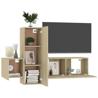 vidaXL 3-tlg. TV-Schrank-Set Sonoma-Eiche Holzwerkstoff